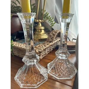 Vintage Anchor Hocking Crystal 7.5” Taper Candle Holders Pair Clear